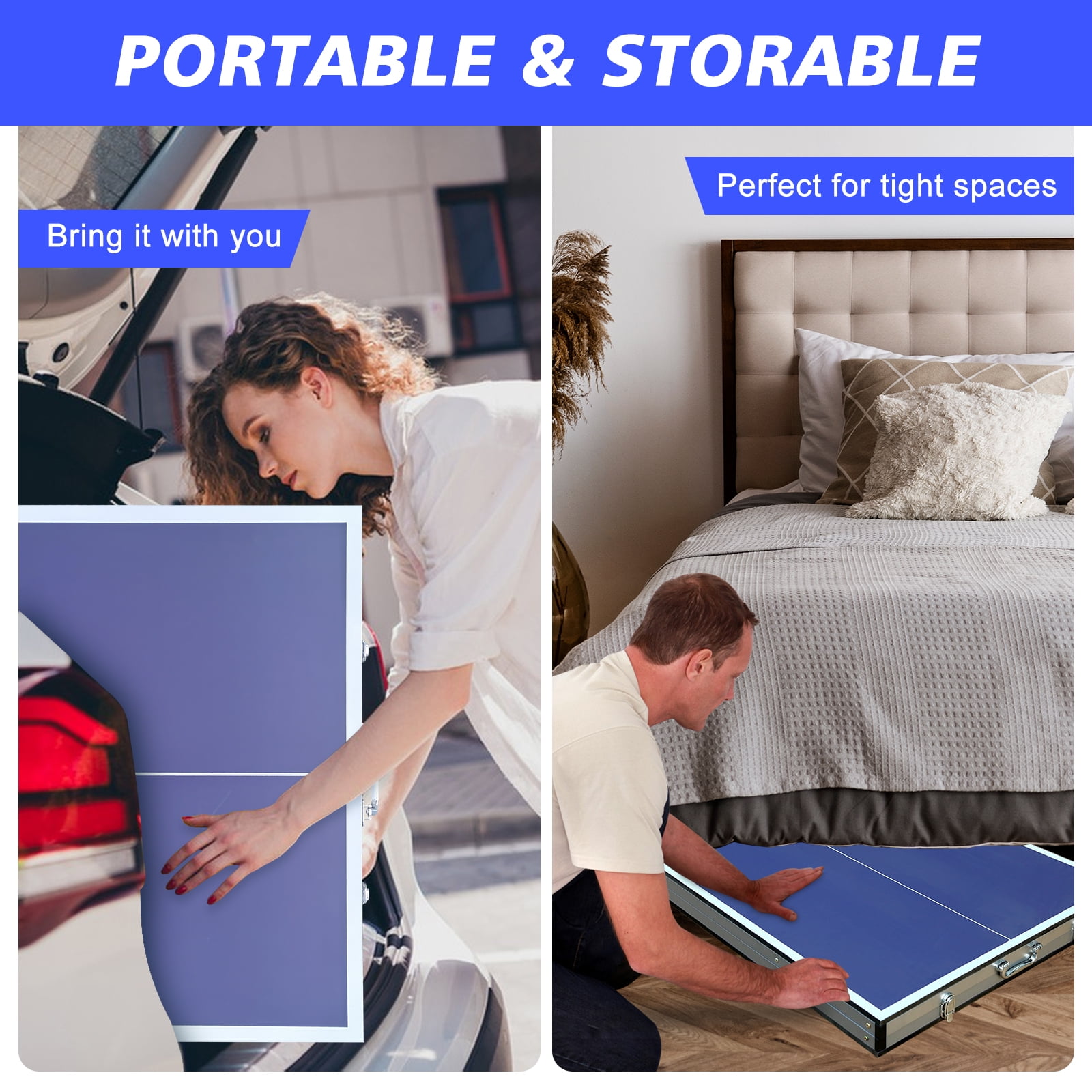 Mid Size Table Tennis Pong Table,5ft Foldable & Portable Ping Pong Table Set for Indoor Games with Net, 2 Table Tennis Paddles and 3 Balls