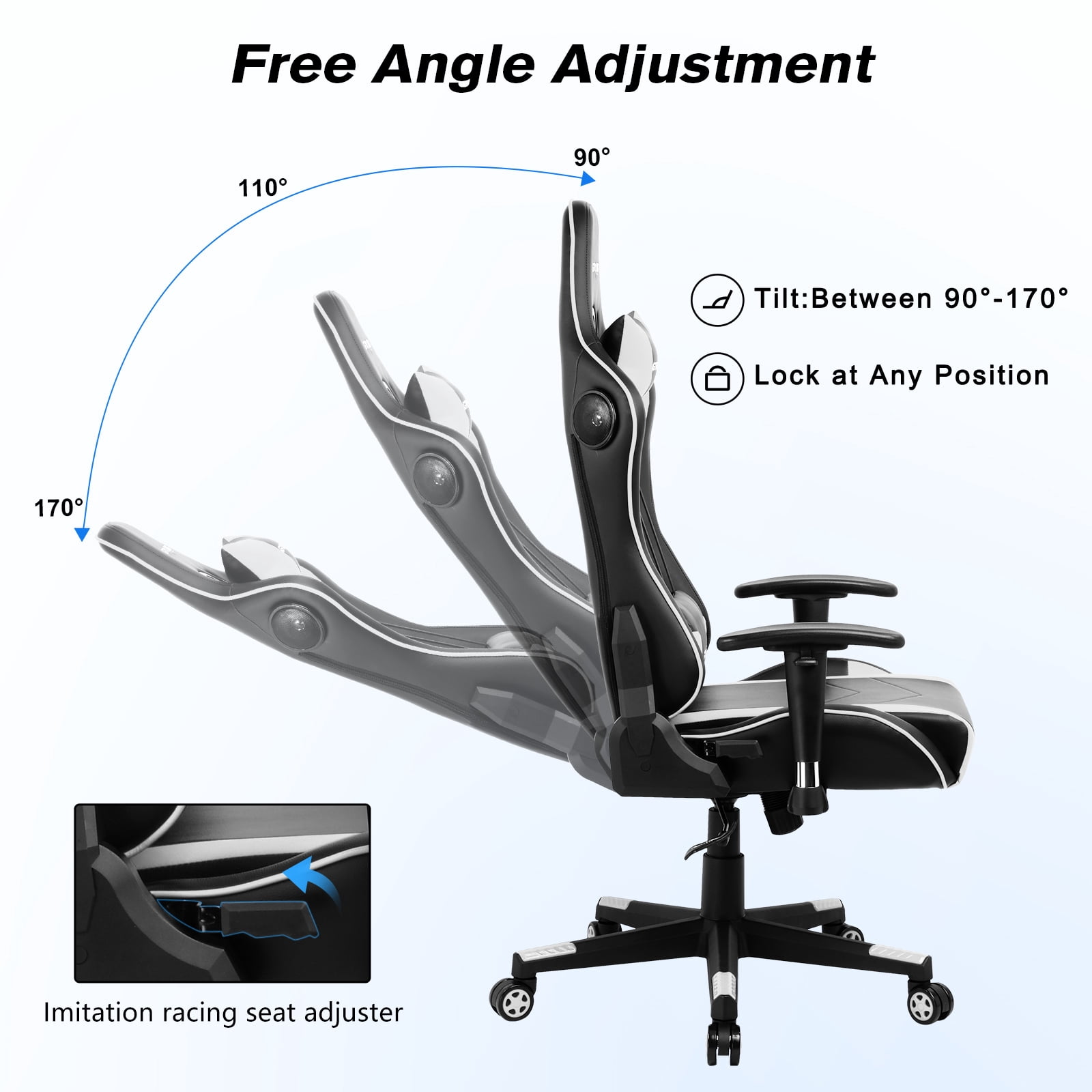 GTRACING Gaming Chair PU Office Chair with Speakers Bluetooth in Home, White