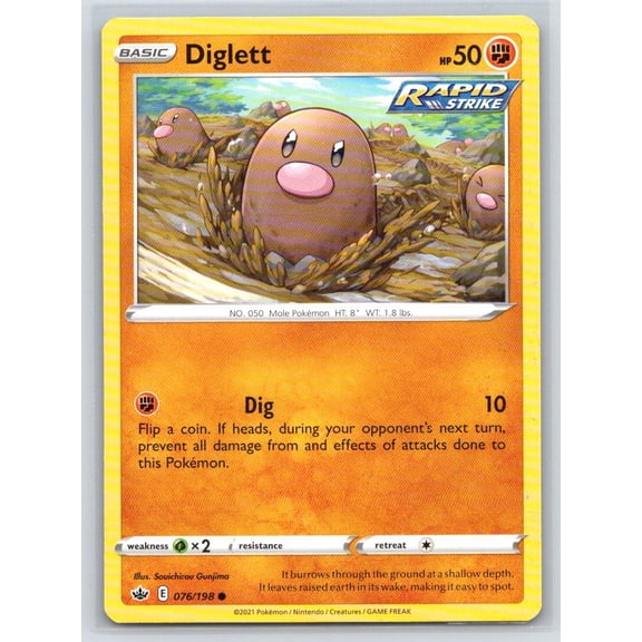 Pokémon Diglett Chilling Reign Common #076/198 Trading Card