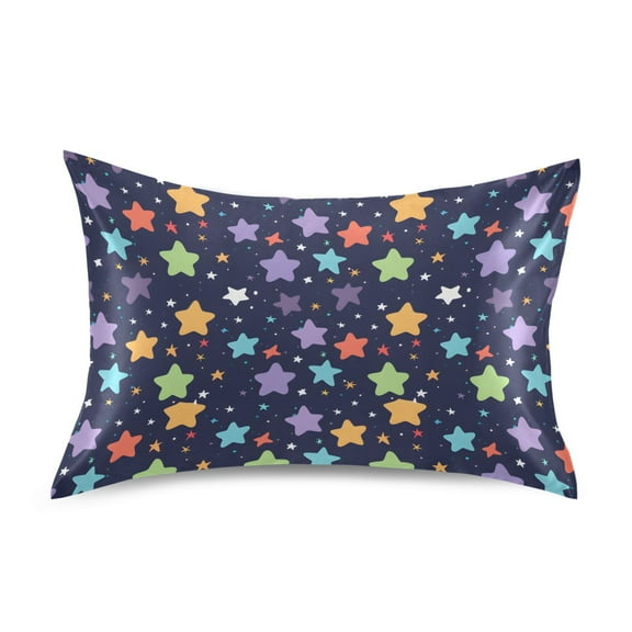 Satin Pillow Case Cute Gorgeous Stars Standard Silk Pillow Cover for Hair and Skin Envelope Closure 20"x26"