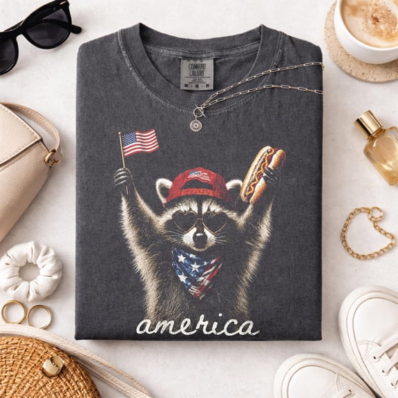 America Raccoon Shirt, Funny Patriotic Hot Dog 4th Of July Tee, Cute USA Comfort Colors T-Shirt