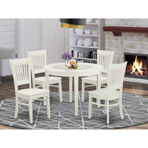 East West Furniture Dining Table- Dining Chairs, BOVA5-LWH-W