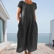 thumbnail image 1 of Vestido Lino Algodón Vestidos casuales de dama Moda Vestido de lino de algodón simple Tallas grandes (Gris oscuro 4XL) Kuymtek para Mujer Gris oscuro T S, 1 of 8