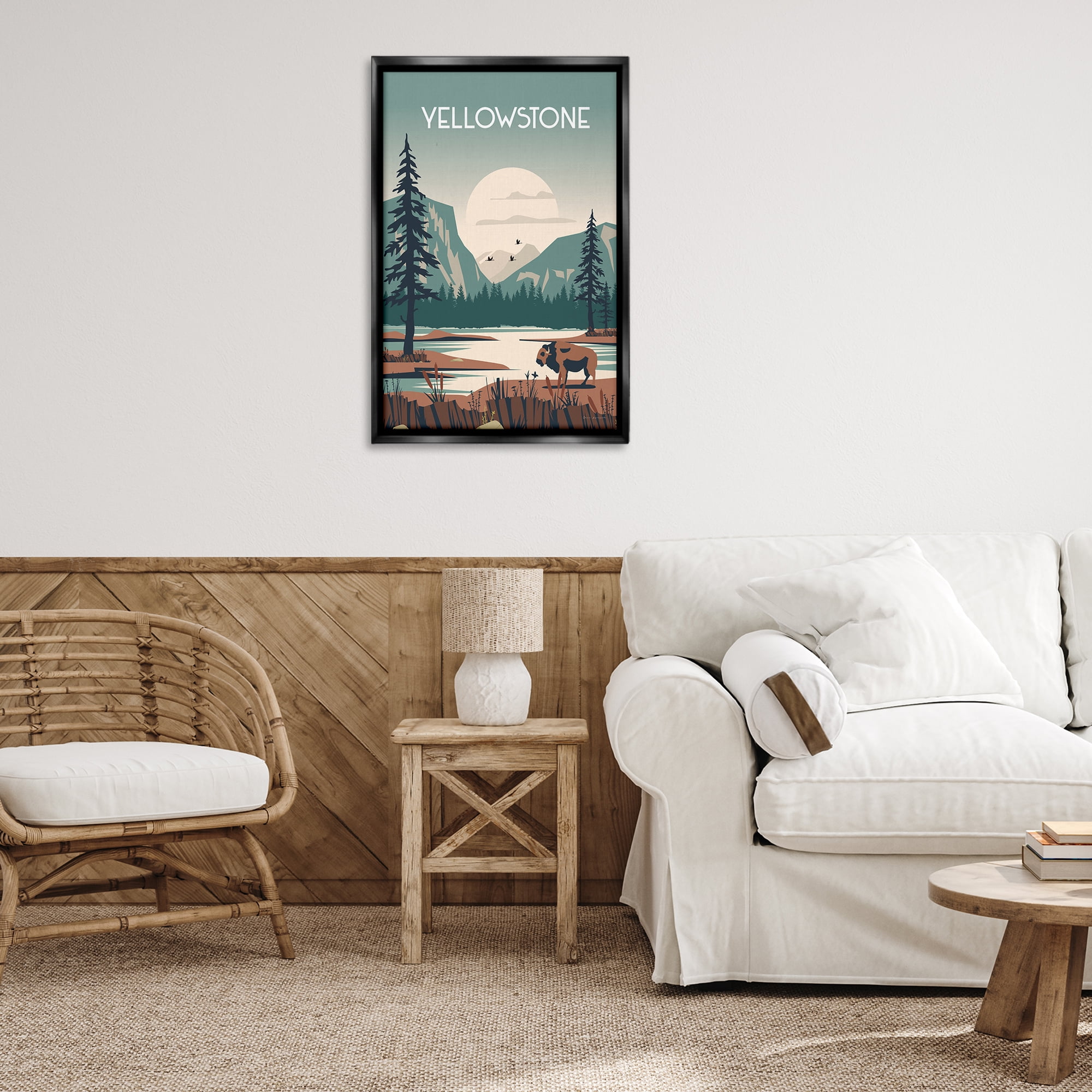 Stupell Industries Yellowstone Landmark View Landscape & Nature Painting Black Floater Framed Canvas Art Print Wall Art, 21 x 31