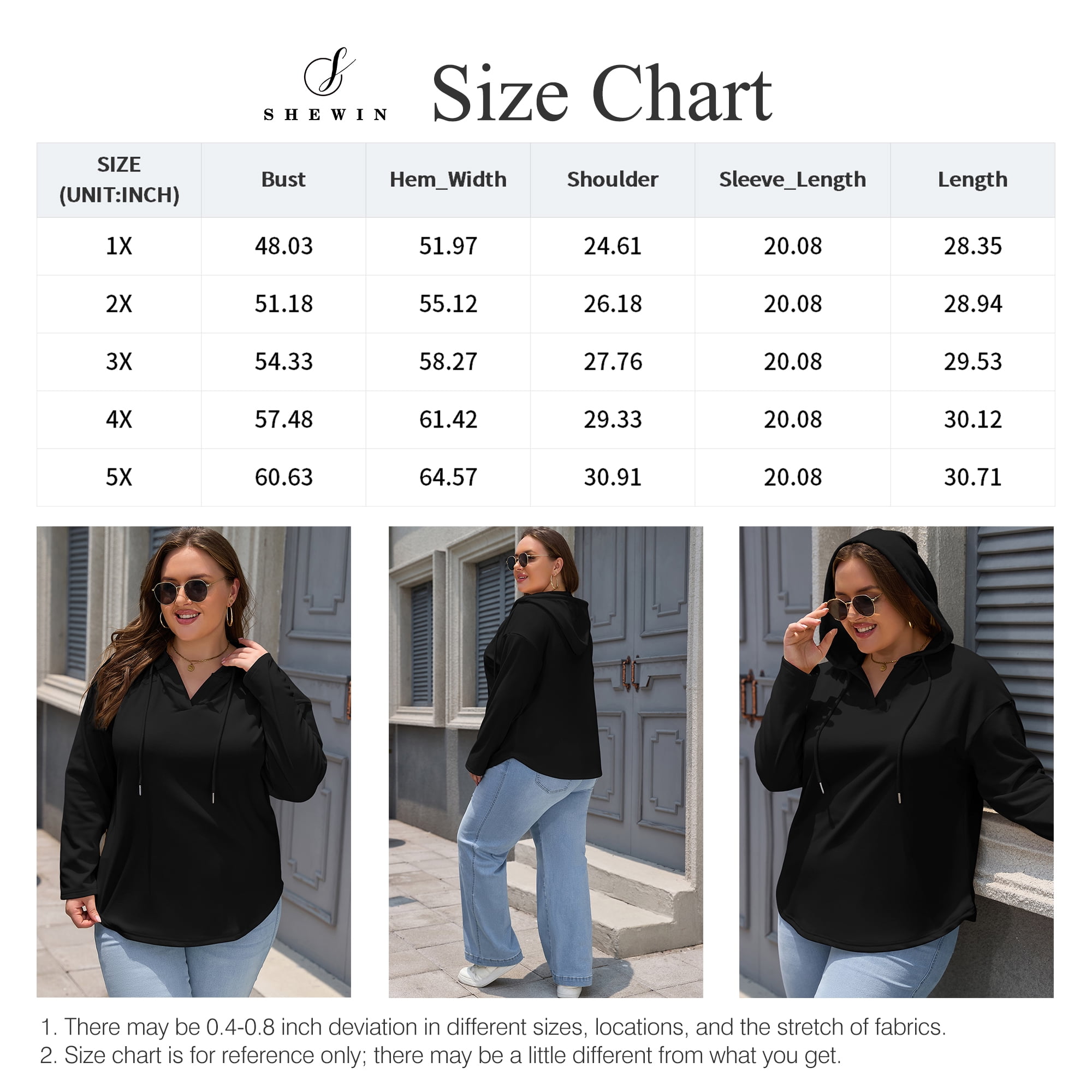 SHEWIN Sweatshirt for Women Plus Size Hooded Sweatshirts Fleece Sweatshirt V Neck Drawstring Long Sleeve Hoodie Pullover Tops for Fall 2025 Black 3X