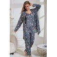 thumbnail image 3 of Women's 3 Piece Floral Print Pajama Set with Robe - Soft Polyester All Seasons Loungewear for Ladies, 3 of 12