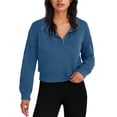 thumbnail image 2 of thefmos Women's Fall Winter Zipper Crop Top Long Sleeve Collared Pullover Casual Solid Sweatshirt Tunic Blouse Trendy Streetwear, Navy 2XL, 2 of 8