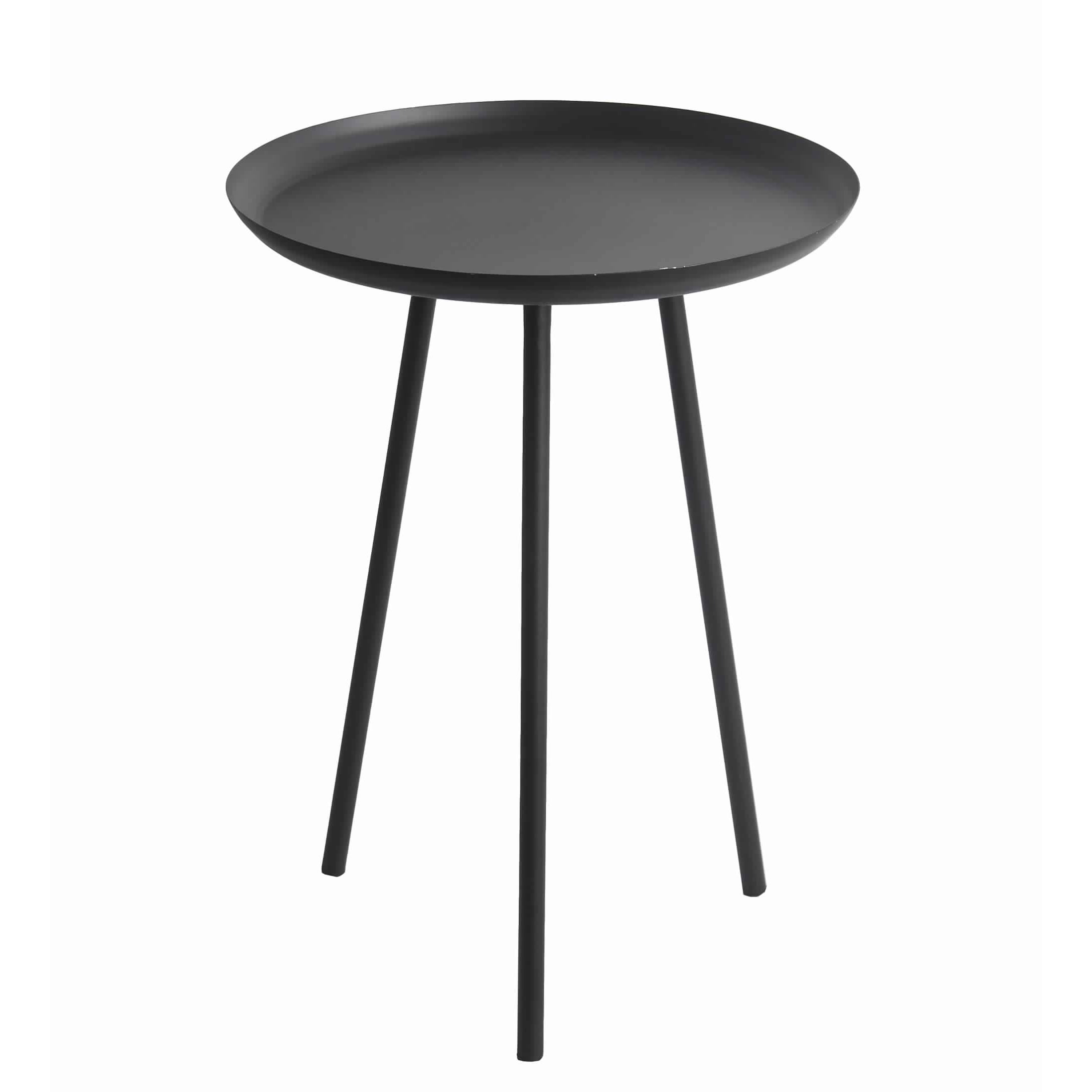 Industrial Metal Accent Table with Tubular Legs and Round Tray Top