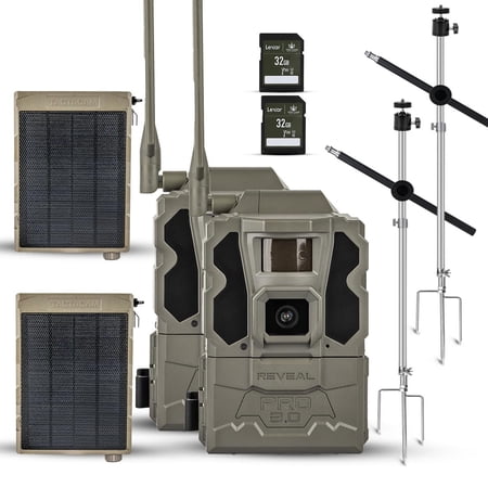 TACTACAM Reveal Pro 3.0 LTE Cellular Trail Camera AT&T & Verizon 4K Photo Quality No Glow for Hunting Surveillance Includes Solar Panel 32GB SD & Tripod Mount 2PK