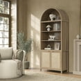 thumbnail image 6 of SICOTAS 84.2" Tall Rattan Pantry Cabinet with Adjustable Shelves - Large Farmhouse Kitchen Storage Organizer, Boho Dining Room Cabinet, Freestanding Arched Food Pantry with Doors ,Reclaimed Light Oak, 6 of 8