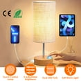 thumbnail image 4 of 3 Way Dimmable Touch Table Lamp TeqHome Desk Lamp Round wooden base with 2 USB Ports Nightstand Beside Lamp for Bedroom, 4 of 9