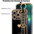 thumbnail image 3 of Compatible with iPhone 13 Pro Max Case 6.7 Inch Cute Heart Pattern for Women Girls Soft Plating Bumper Anti-Scratch Protective Cover with Wrist Strap Band Kickstand Holder-Black, 3 of 12