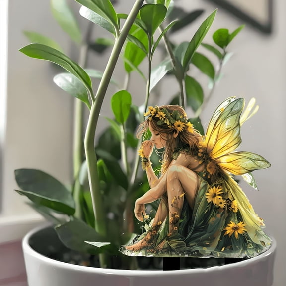 Holloyiver Bohemian Fairy Flower Pot Decoration, 2D Bohemian Fairy Flower Pot Decoration,Fairy Garden Accessories,Fairy Garden Figurines,for Pot Plants and Garden Yard Lawn Decor, H
