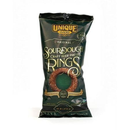 Unique Snacks Sourdough Craft Beer Pretzel Rings, Homestyle Baked, Kosher, Non-GMO, 11oz Bags, Pack of 6