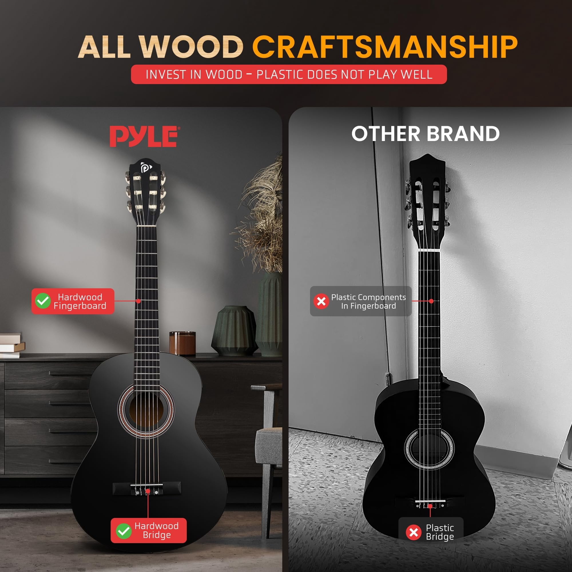 Pyle 6 String HOME_APPLIANCES, Right, Black Gloss, 36" PGACMS82BK