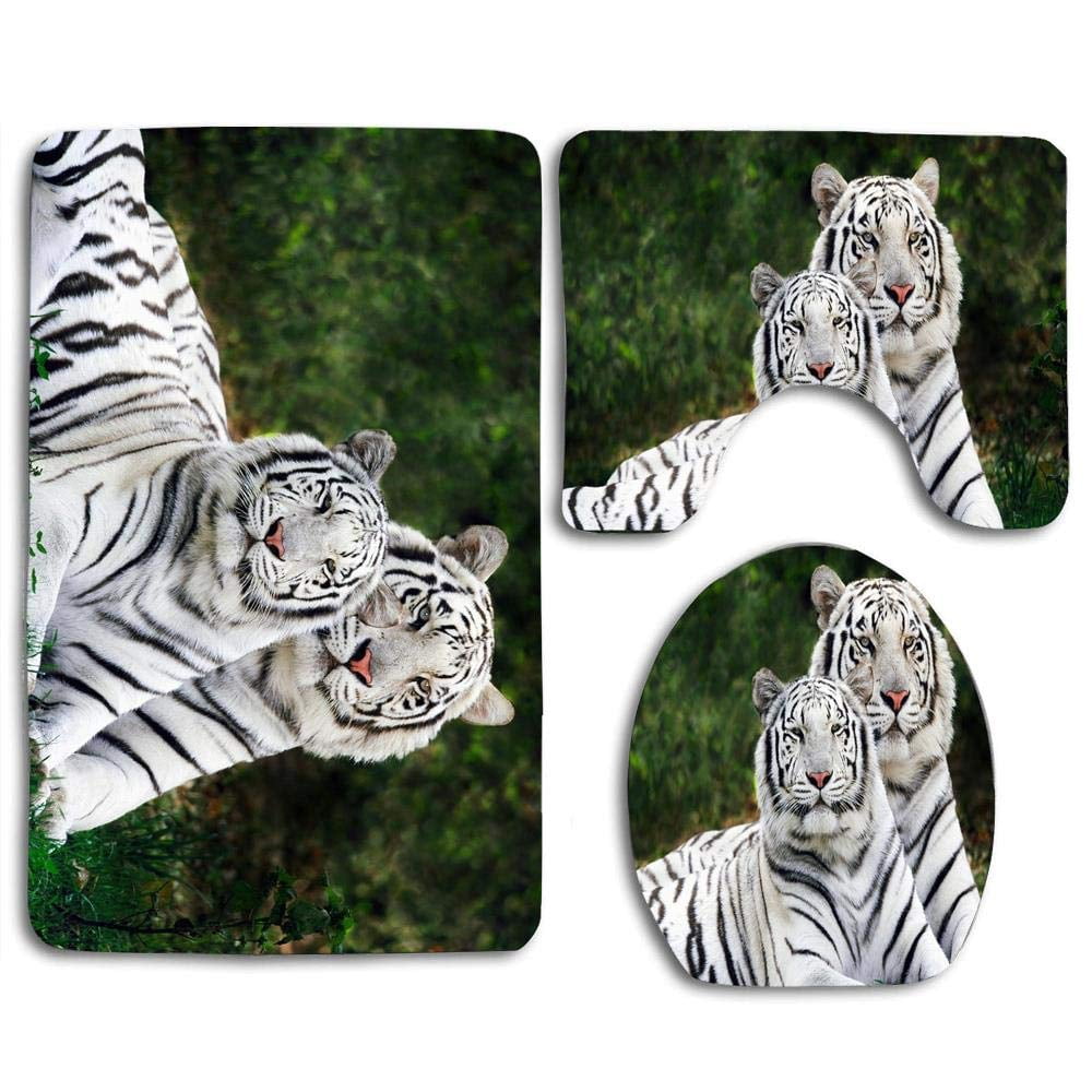 PUDMAD White Tiger Lovely Family 3 Piece Bathroom Rugs Set Bath Rug