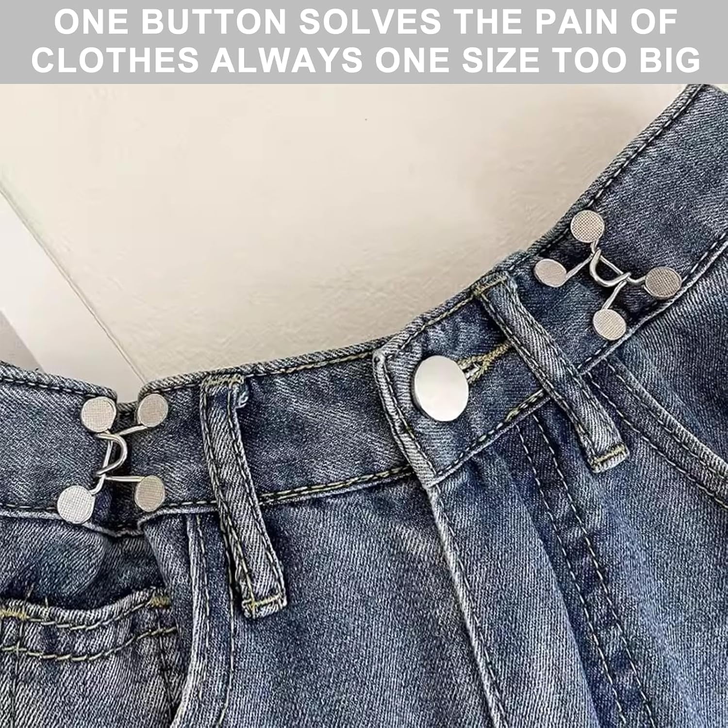5 Sets Adjustable Silver Waistband Tightener Buttons – Reusable Round Jean Tightening Clips For Loose Pants – No Sewing Required, Easy-to-Use Waist Tightener Clips For Jeans & Trousers