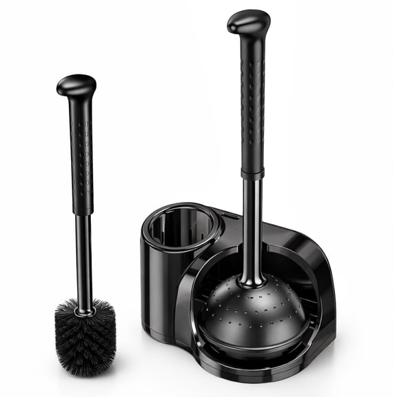 SUGARDAY Toilet Bowl Brush and Caddy with Plunger Set for Bathroom Toilet Brush Cleaner and Holder Toilet Scrubber Black