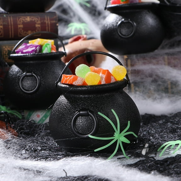 Amosfun Black Bucket Large Handled Cauldron Candy Storage Party Favor 9PCS