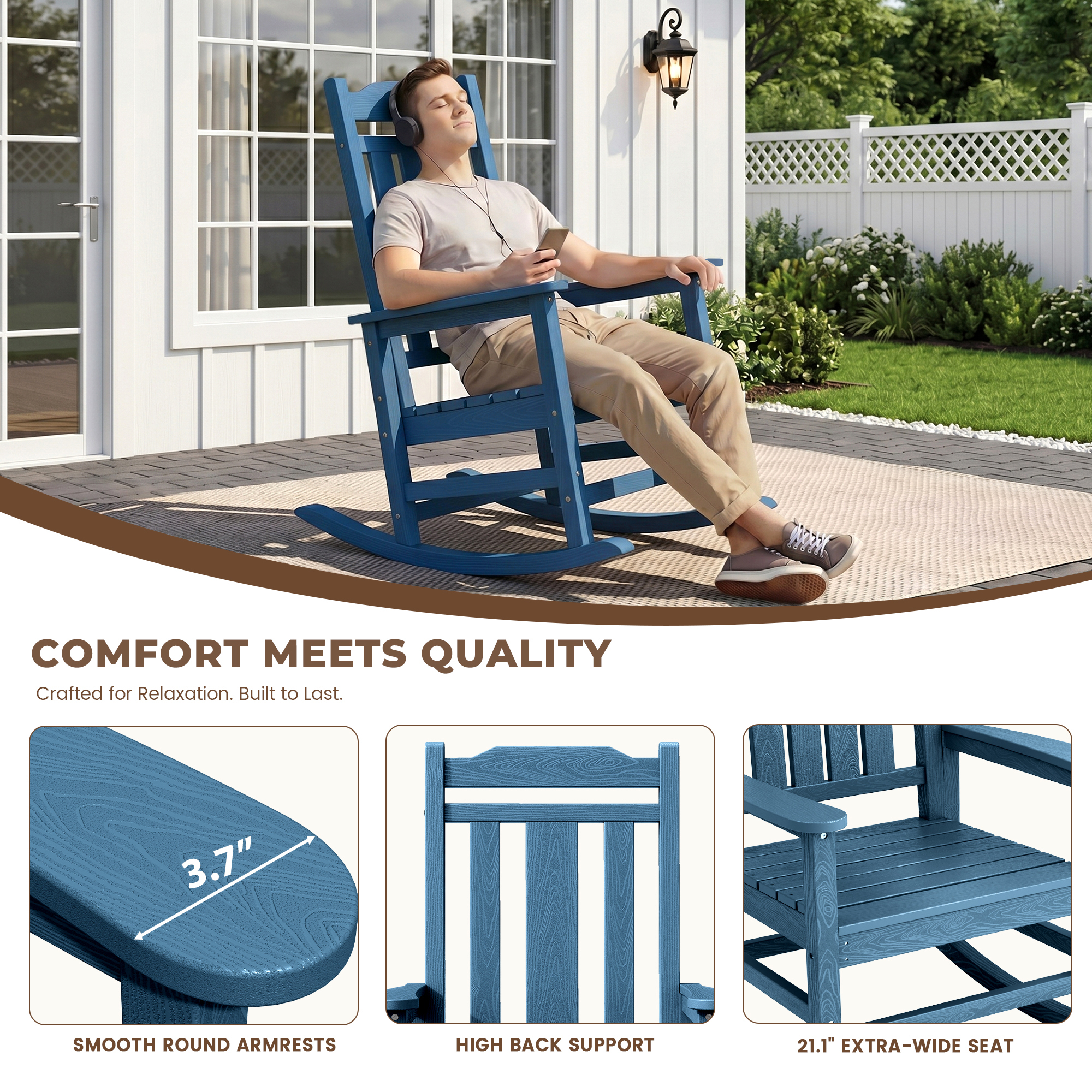 Serwall Oversized Outdoor Rocking Chair, Navy photo 3