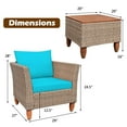 thumbnail image 2 of Gymax 3PCS Rattan Patio Conversation Furniture Set w/ Wooden Feet Turquoise Cushions, 2 of 10