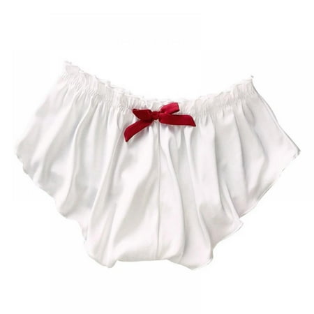 Final Clearance! Plus Size Silk Panties for Women Sexy Bowknot Satin Shorts Ultra Comfort Soft Pajamas Underwear Sleepwear  White  3XL