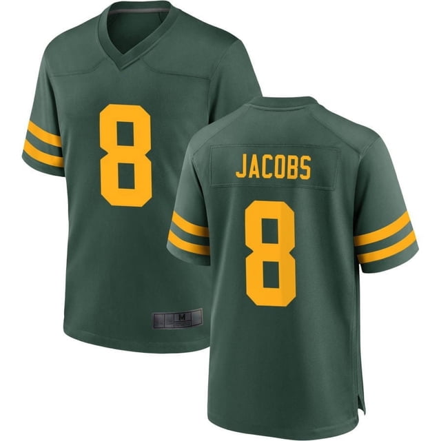 Youth Green Bay Jacobs 8 Green Alternate Stitched Game Player T-shirts, Small