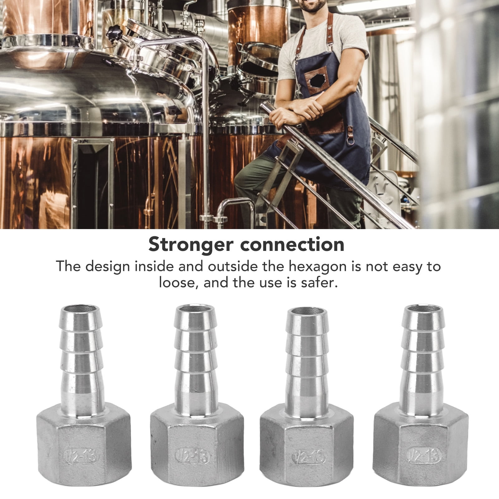 Hose Barb Quick Connector Coupler Air Fitting, 4pcs Stainless Steel Air Hose Fittings Male Thread Connector Barb Joint Quick Coupling Connector Pipe 13mm