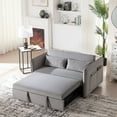 thumbnail image 4 of 3 in 1 Convertible Sleeper Futon Sofa Bed, 55" Velvet Small Loveseat Lounge Couches with 2 Pillows, Reclining Backrest, Side Pockets for Living Room, Pull-Out Couch (Grey), 4 of 11