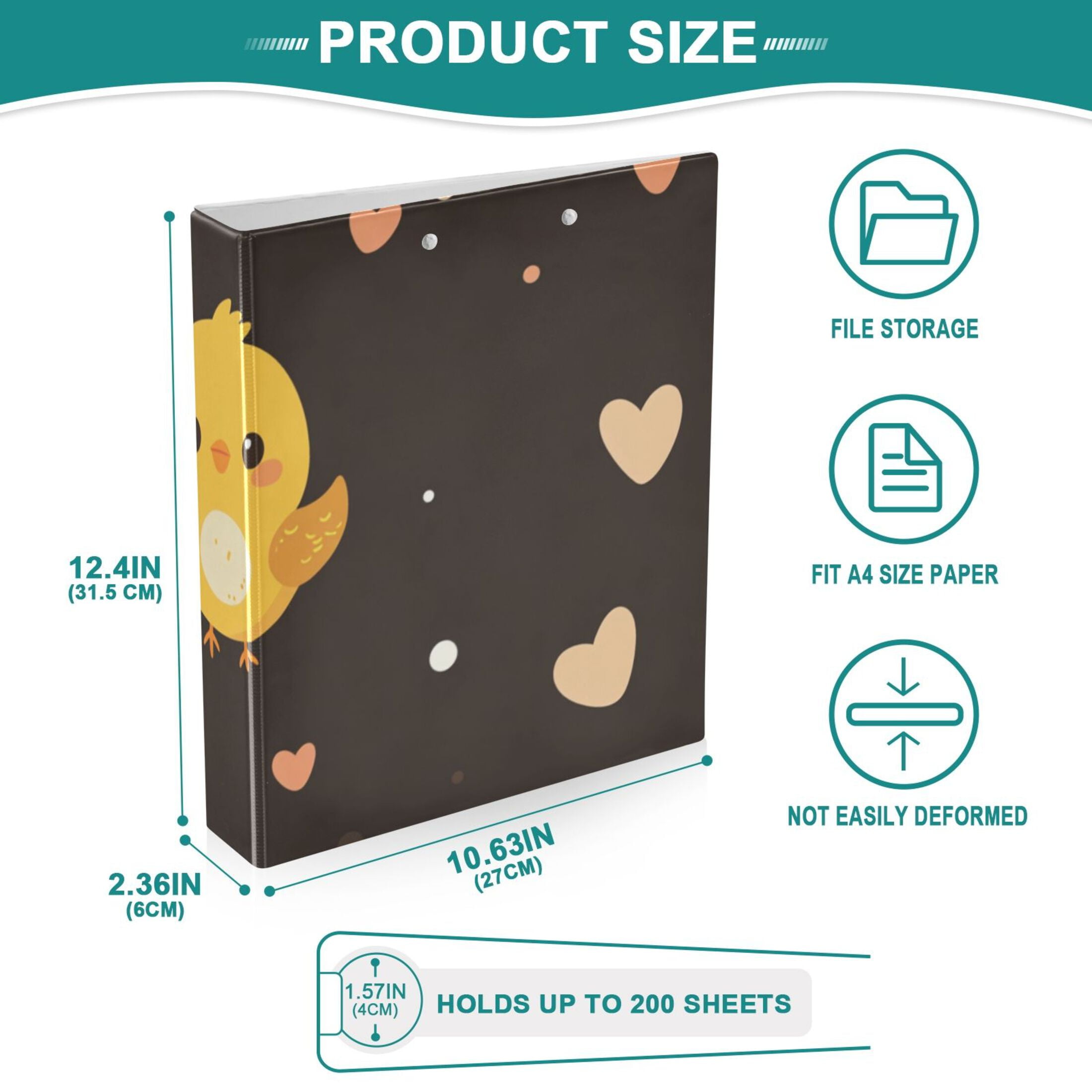 Baby Chicks 3 Ring Binders 1.5 inch Hardcover File Folders with Interior Pockets A4 Size Organizer for School Office Hospital