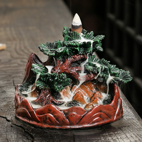 Resin Christmas Tree Backflow Incense Burner Creative Pine Tree Smoke Waterfall Smoke Incense Holder for Yoga Room Office Living Room Decor, Black