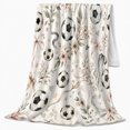 thumbnail image 2 of Soccer Ball Floral Bouquet Sports person, Playful Botanical Garden Scene, Warm Flannel Blanket for Sunroom and Reading Nook, Celestial Art Lovers Valentine's Day Gift, Artistic Home Decor, 2 of 9