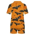 thumbnail image 4 of Halloween Womens Pajama Set Short Sleeve Top And Shorts Elastic Waistband Set With Pockets Loungewear Yoga Casual Wear Suit,Orange,2XL, 4 of 5