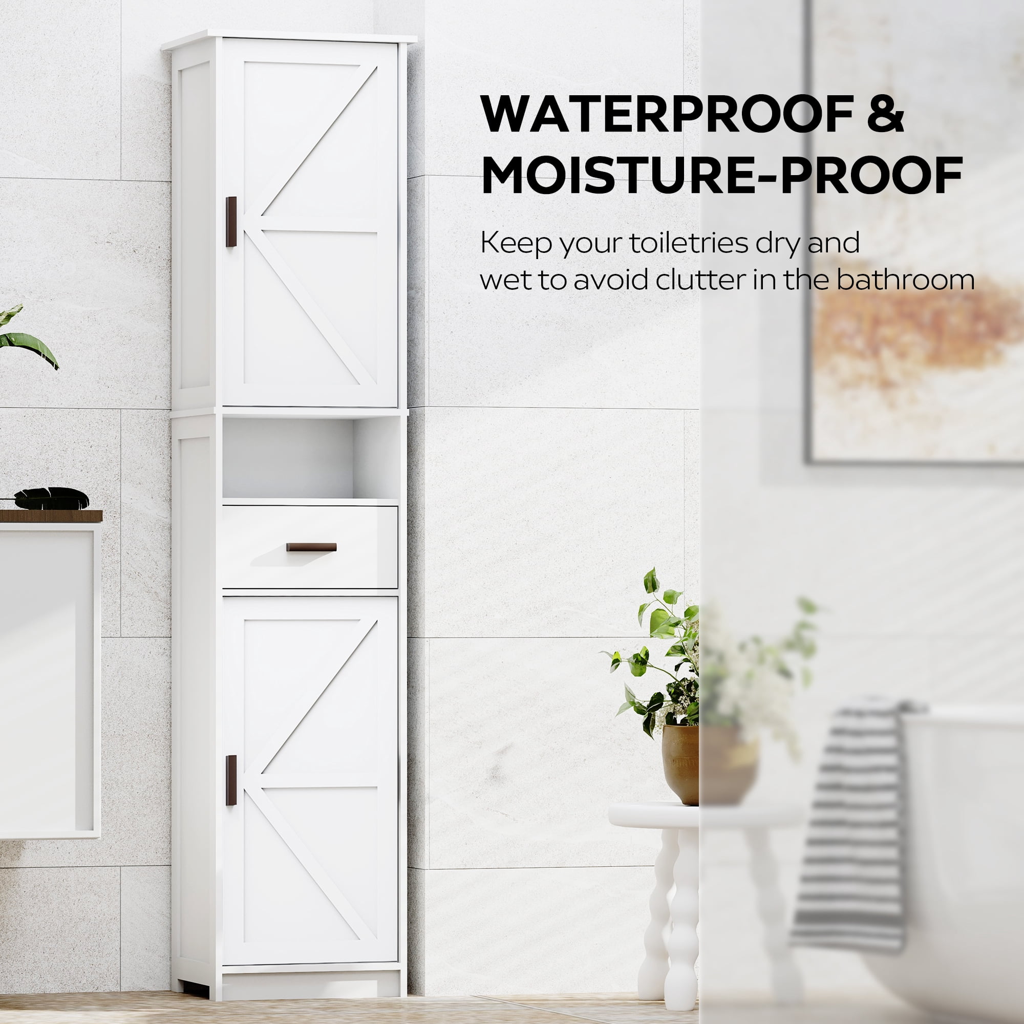 Leumius 69" H Tall Bathroom Storage Cabinet with Adjustable Shelve & 1 Drawer, Narrow Floor Storage Cabinet for Bathroom, Living Room, Entryway, Kitchen, White