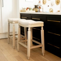 Barton Bar Height Bar Stools Set of 2, 29" Barstools For Kitchen Island Counter, Premium Padded Kitchen Stools With Thick Saddle Seats & Wooden Base, Easy Assembly, Beige