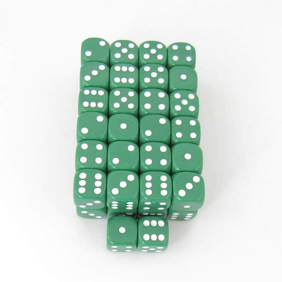 Green Opaque Dice with White Pips D6 16mm (5/8in) Pack of 50 Wondertrail