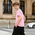 thumbnail image 3 of FRSASU Boys Athletic T-Shirts Casual Solid Color Short Sleeve Loose Crew Neck Pullover Workout Tee Tops for 5-15 Years Pink, 3 of 9
