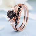 thumbnail image 4 of CILENON Crystal Rings Black Rutilated Quartz Engagement Ring Set Oval Shaped Rose Gold Ring Black Zirconia Curved Wedding Anniversary Ring Diamond Band Rings for Women Engagement Rings (Black,7), 4 of 5