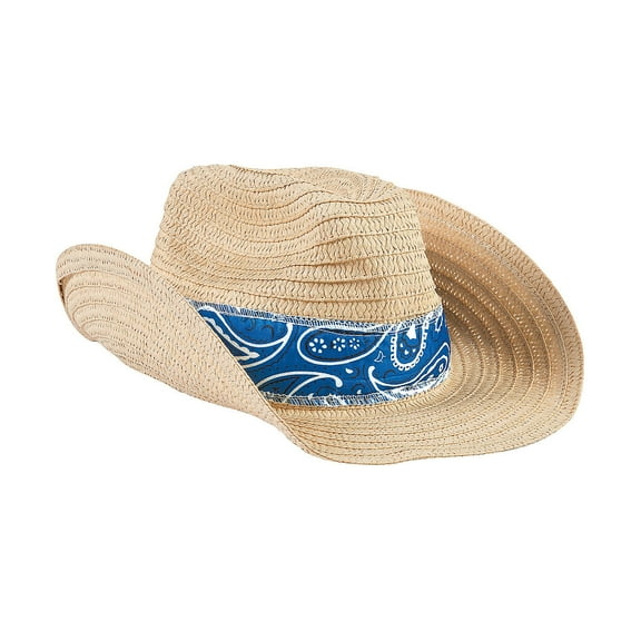 Fun Express Western Cowboy Hat with Blue Bandana - Stylish Party Wear for Costume Events Festivals Western-Themed Parties and Celebrations - Perfect for Dress-Up Fun and Group Activities - 12 Pieces