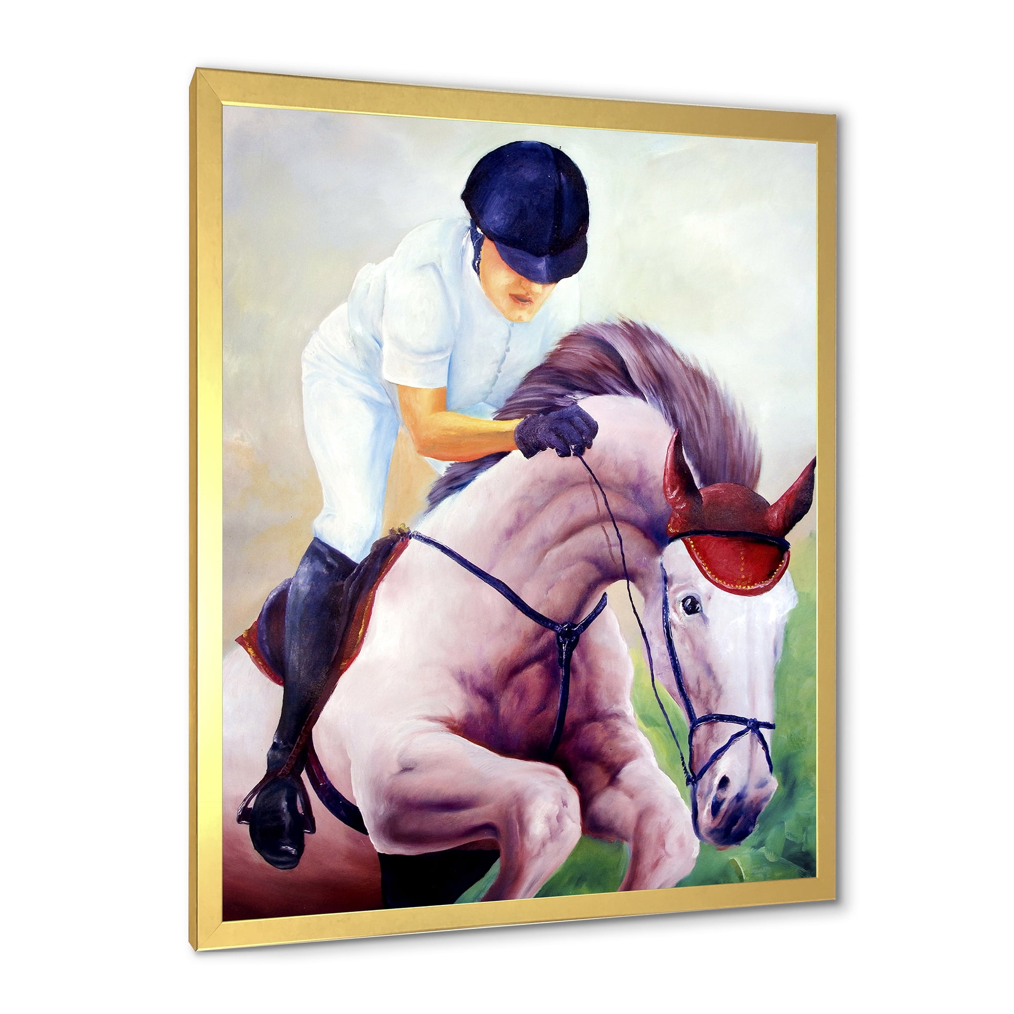 Designart 'Jockey On Galoping Pink Horse' Farmhouse Framed Art Print