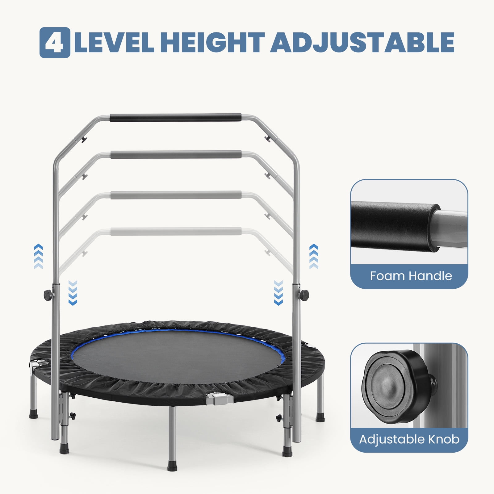 GIANNA 48" Collapsible Mini Trampoline, 330lbs Maximum Load Capacity, with Foam Handles, Exercise Trampoline Suitable for Adult Fitness, Kids, Indoor Outdoor, Blue