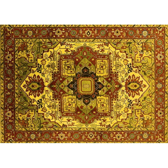 Ahgly Company Machine Washable Indoor Rectangle Oriental Yellow Industrial Area Rugs, 2' x 4'