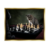 Stupell Industries Cats Playing Chess Animals & Insects Photography Gold Floater Framed Canvas Art Print Wall Art, 31 x 25