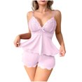 thumbnail image 4 of VONCOS Womens Loungewear Set 2-Piece Pajama Shorts - Pink Lace Camisole Top & Relaxed Sleepwear Shorts | Soft Stretchy Peplum Lounge Set,Size M, 4 of 9