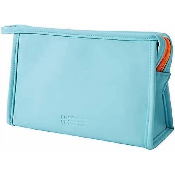 Pure color Makeup Bags,PU Cosmetic Display Cases Waterproof Travel Cases Portable Makeup Bags Makeup Organizers Light Blue