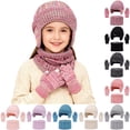thumbnail image 2 of QASIEATN Kids' Everyday Wear Accessories 3 Pcs Kids Winter Hat Gloves Scarf Set Solid Knitted Beanie Hat Neck Warmer Mittens Fleece Lined Set for Boys and Girls, 2 of 7
