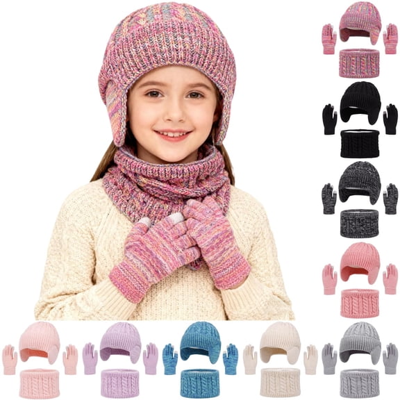 Winter Set with Matching Pattern Knit Beanie Scarf Gloves Coordinated Style Effortlessly Scarf a Hat Gloves