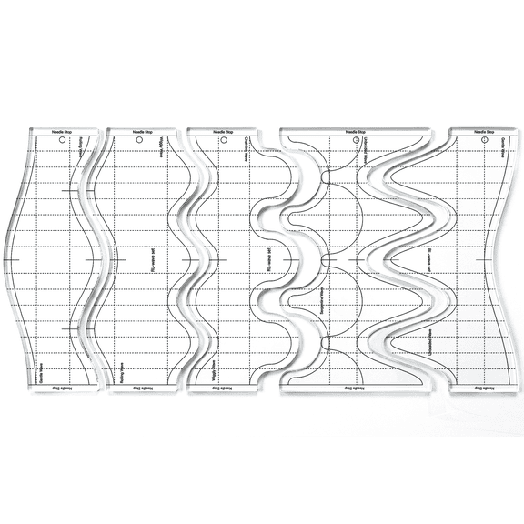5 Pcs Wave Quilting Ruler Set, Acrylic Quilting Templates with 6 Wavelengths for Free Motion Machine Quilting, Patchwork, Sewing & DIY Craft Stencils