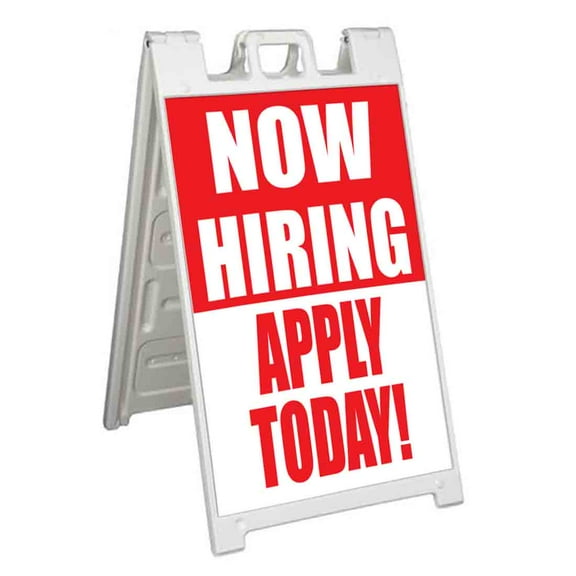 Now Hiring Apply Today (24" X 36") Standard A-Frame Signicade, Includes Decal Applied To Stand