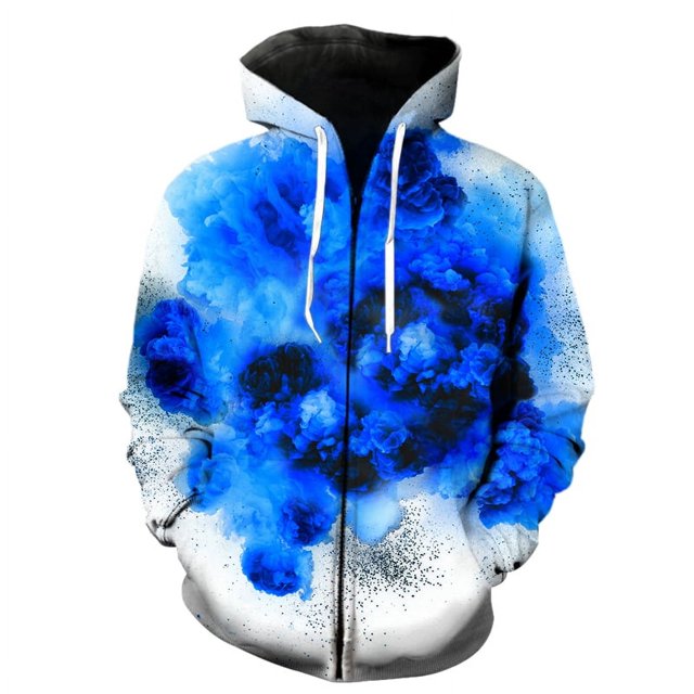 Sweat à Capuche Imprimé Fumée Coloré à Fermeture Éclair Manches Longues Harajuku Pull Décontracté Col Rond Streetwear Oversize Unisexe